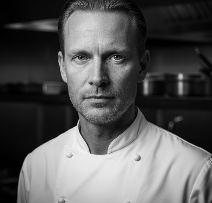 Köksmästare Vidar Nyholm i sitt kök på Maison Noire