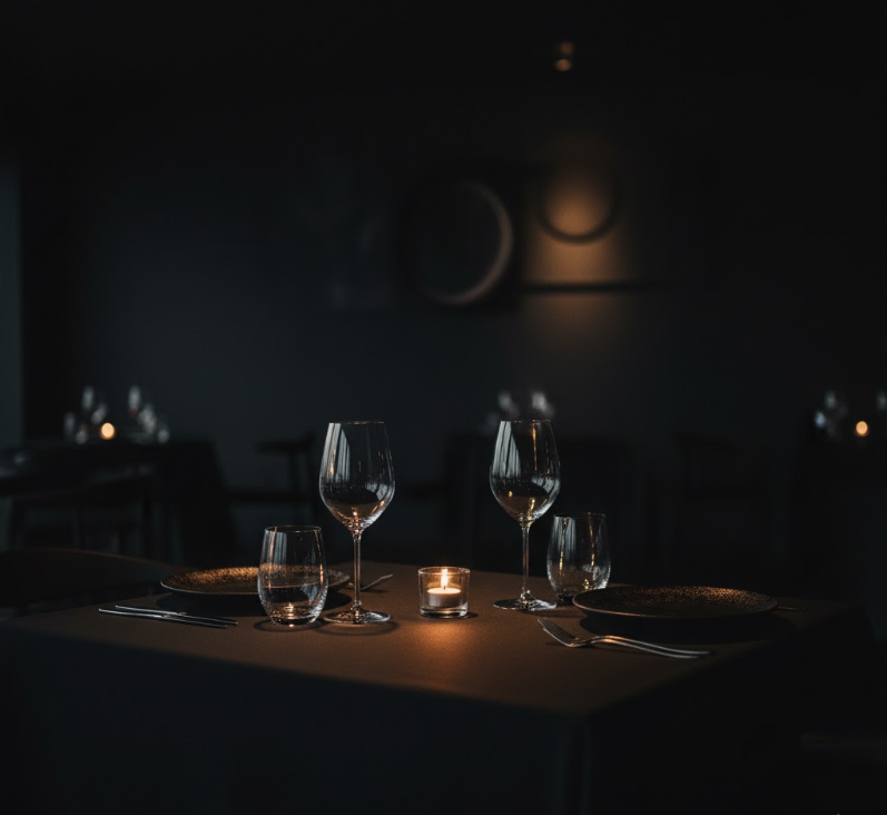 Kristallklara vinglas i dämpat ljus